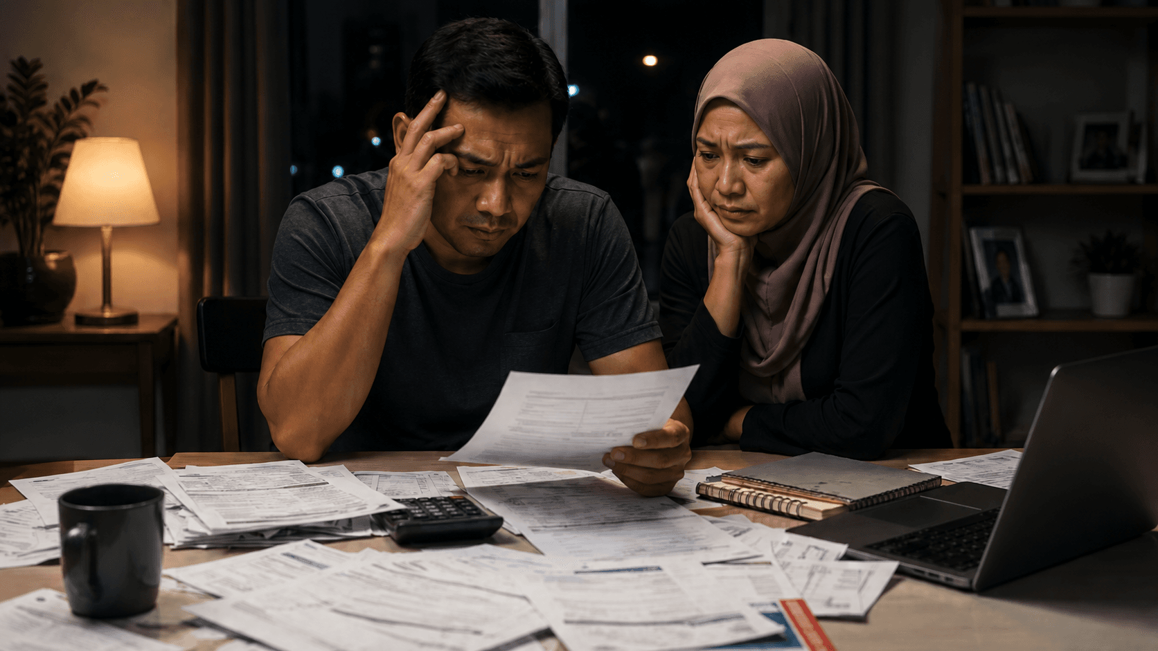 Pasangan risau melihat dokumen kewangan